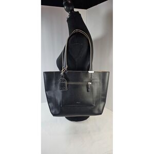 Lauren Ralph Lauren RLL Black Pebbled Leather‎ Tote Zip Pocket Metal Feet